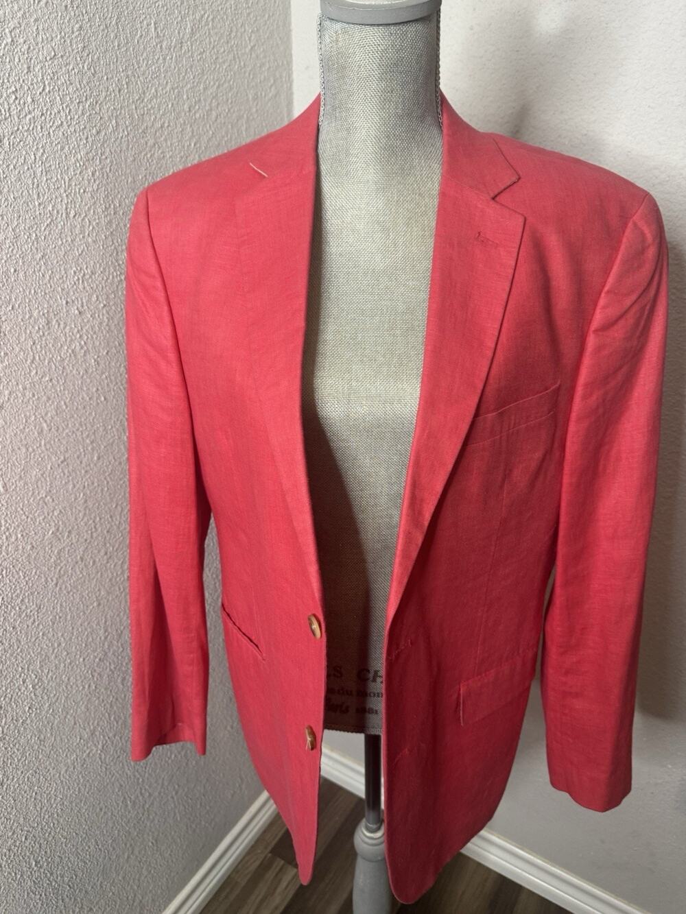 Linea Uomo Red Linen Blazer Men’s Regular Single-Breasted Two-Button Notch Lapel